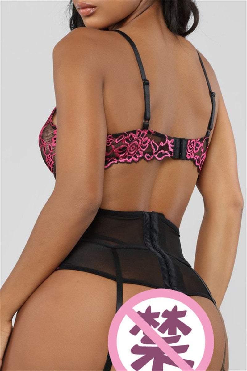 La Belle Fantastique 3 Pieces Sexy Lingerie  Bra + Garter Belt + Panties Sheer See Through Lingerie Bridal Lingerie Set | Gift For Her - La Belle Fantastique 