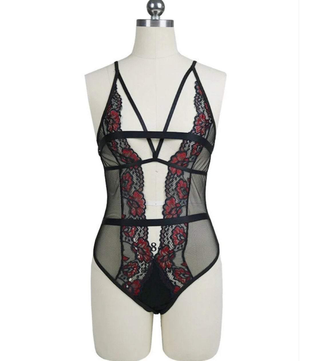 La Belle Fantastique Amour | Sexy lace hollow teddy | Gift for her | Girlfriend | Female Friend | Floral embroidered lace mesh see through - La Belle Fantastique 