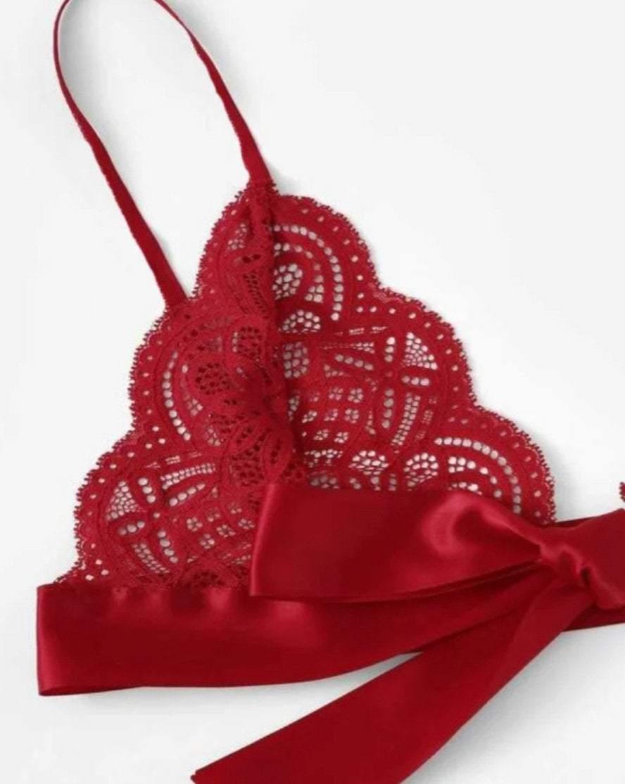 La Belle Fantastique Red / Black Bow Tie lingerie set sexy | gift for wife | Gift for her | sexy lace 2 piece | erotic lingerie - La Belle Fantastique 