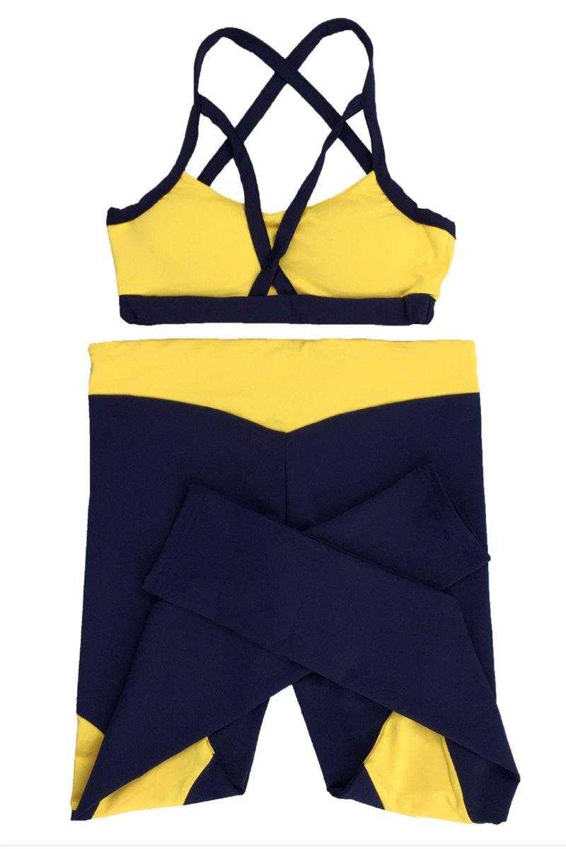 La Belle Fantastique | Contrast color padded vest back crossing stretch soft yoga two-piece set |  Women Yoga Pants - La Belle Fantastique 