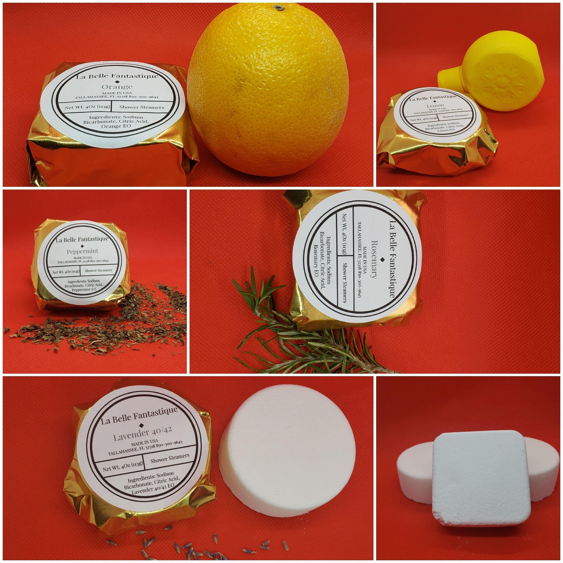 La Belle Fantastique Shower Steamers, Shower Tablets, Sinus Relief, Calming Shower Steamers Set of 4 Peppermint, Lavender, Orange, Tea Tree - La Belle Fantastique 
