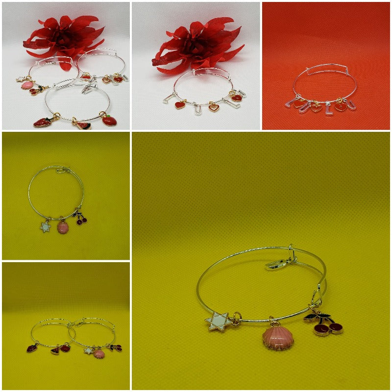 La Belle Fantastique Stainless Steel/ Rose Gold Expandable Bangle Bracelets | Adjustable Bracelet | Charm Pendants | Lettering Charms