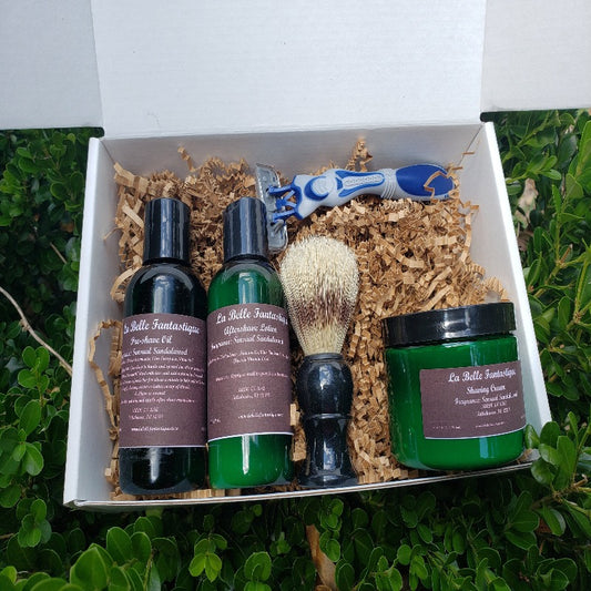 La Belle Fantastique Men's 5 Piece shaving set | Pre-Shave Oil | Shaving Cream | Shaving Brush | After-Shave lotion | Razor