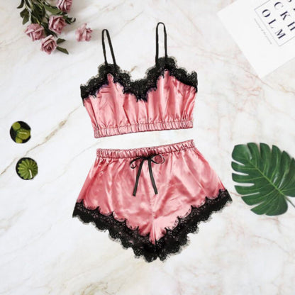La Belle Fantastique Phoenix Lace Silk Nightwear Shorts Set |  Pajama Set | Lingerie Set | Sexy Lingerie | Underwear Set | Anniversary Gift